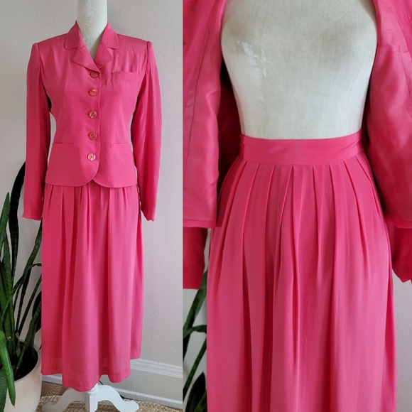 Vintage Dresses & Skirts - VTG 80s Silk David Hollis Skirt Set